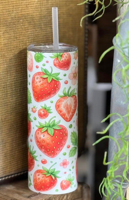 20oz Stainless Steel Strawberry Tumbler